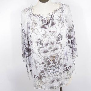 Style & Co. White Floral Paisley Blouse XL